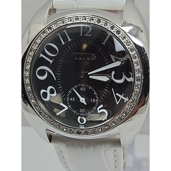 Titus Womens Watch Silver Tone Rhinestone Bezel White Leather Quartz New Battery main image 12